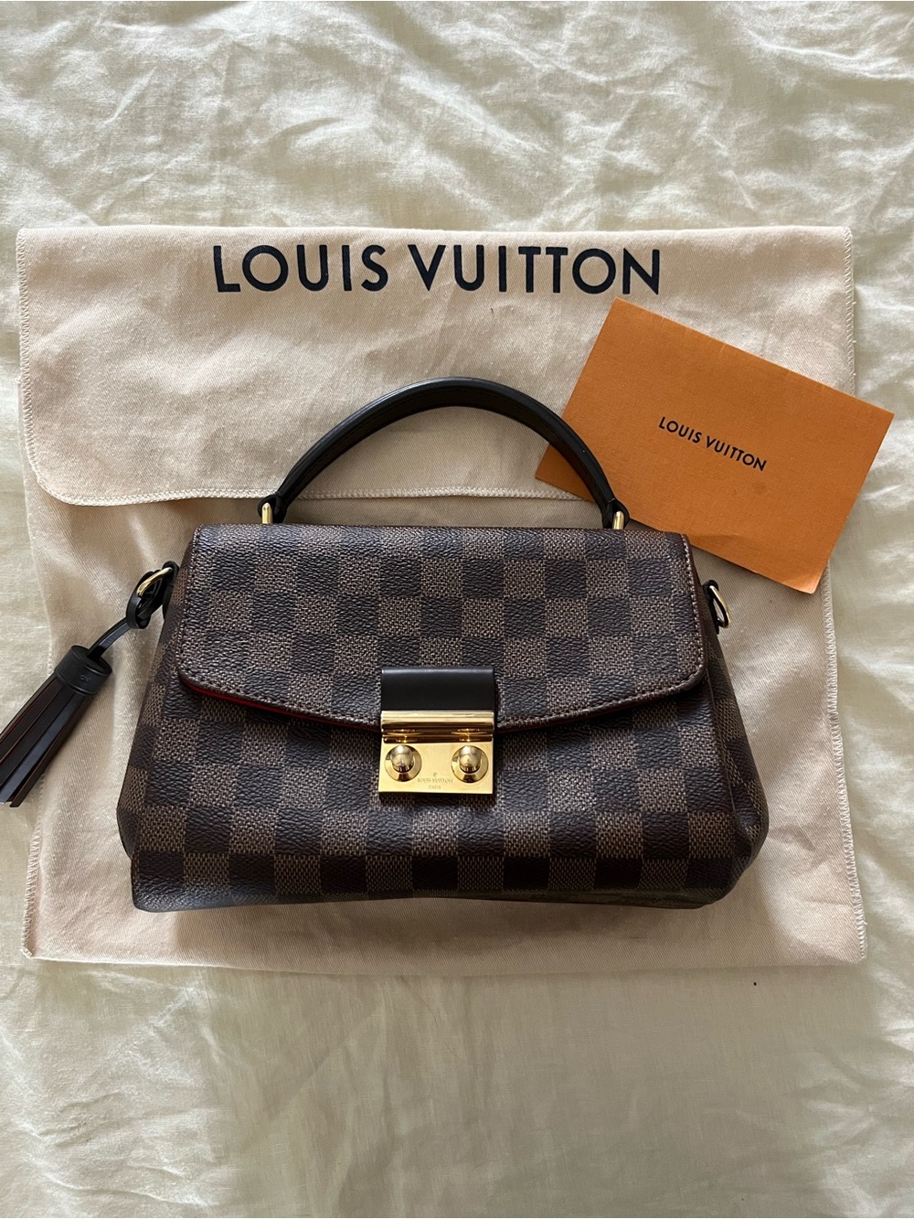 Louis Vuitton Brown Damier Ebene Top Handle Satchel with Gold Hardware